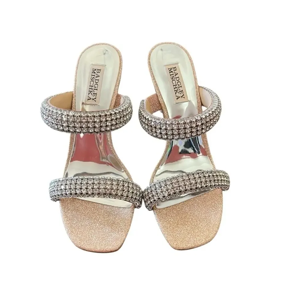 Badgley Mischka Sade Jeweled Double-Band Stiletto Heels Blush Gold NEW Size 7.5